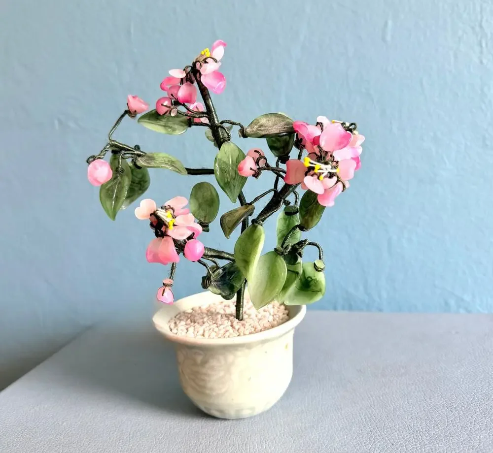 Vintage Chinese Bonsai Tree Pink Cherry Blossom 8